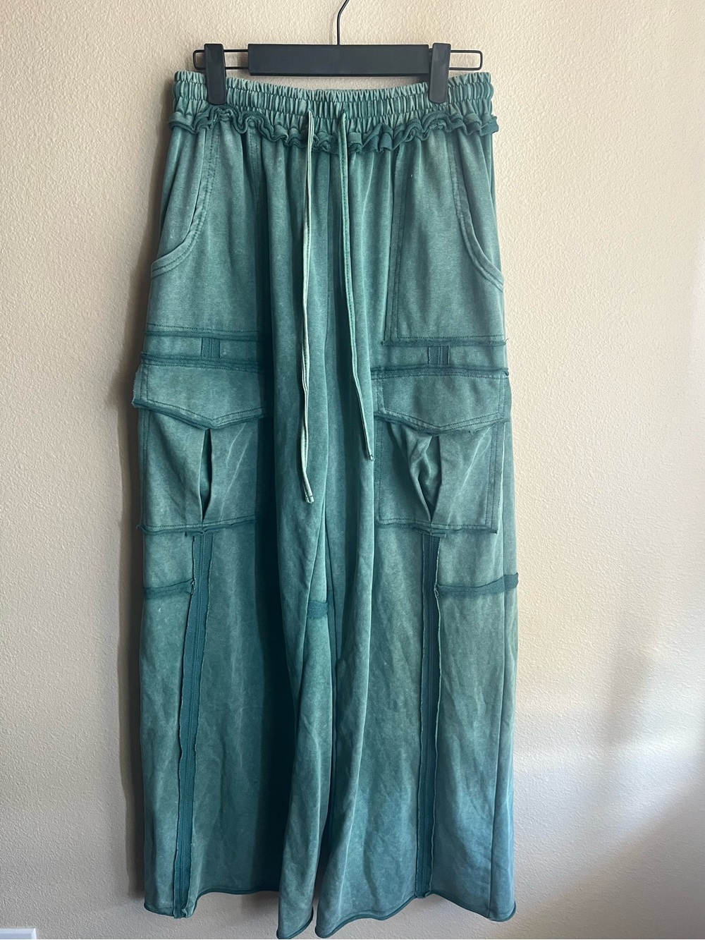 SHEIN Teal Cargo Wide leg pants  with Drawstring Waist